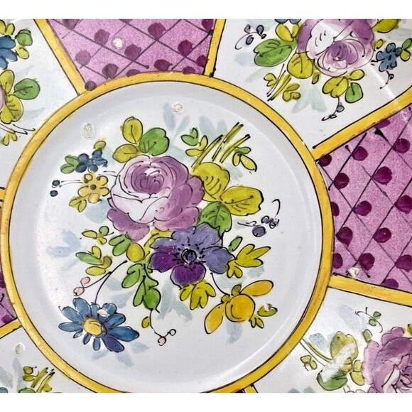 2 Antique Veuve Perrin Faience Plates 7" Scalloped Floral Handpainted France - Picture 8 of 9